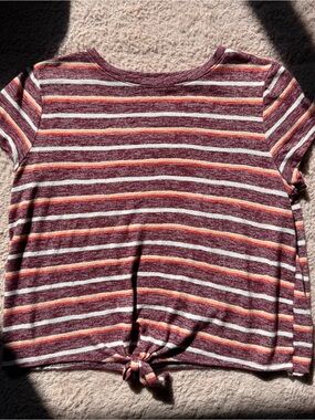 SO Maroon Striped Crop Top with Orange, Cream & Pink Stripes